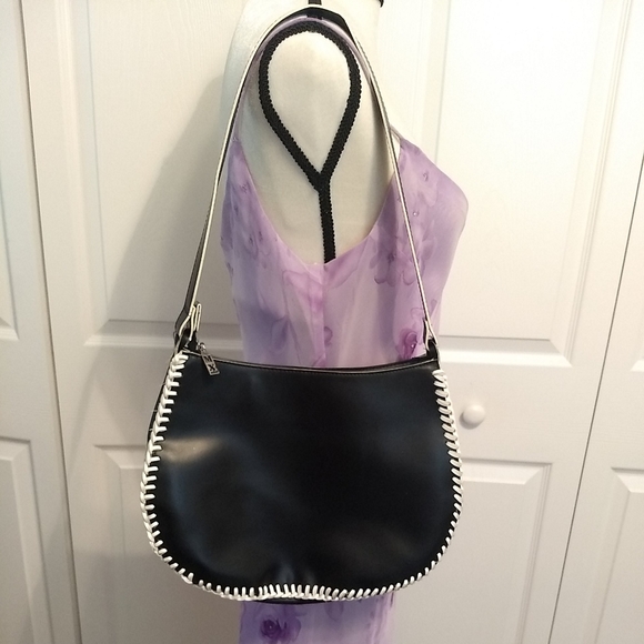 MX Womens Black White Quilted Faux Leather Satchel Shoulder Bag Palm Trees - Picture 4 of 6